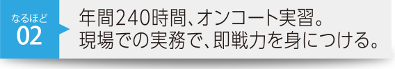 年間240時間、オンコート実習。現場での実務で、即戦力を身につける。